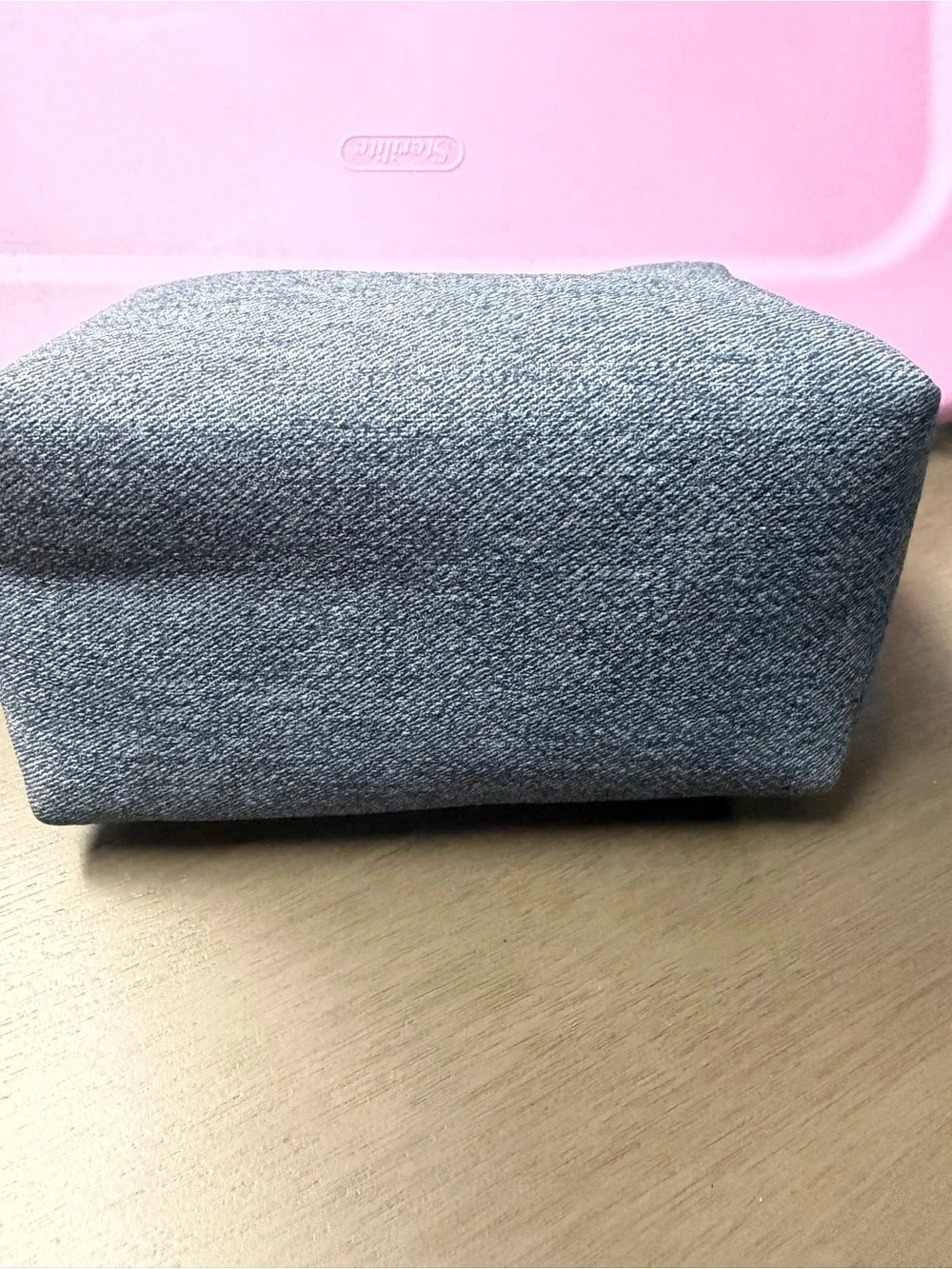 True Religion Blue Denim Logo Pouch with Yellow Zipper